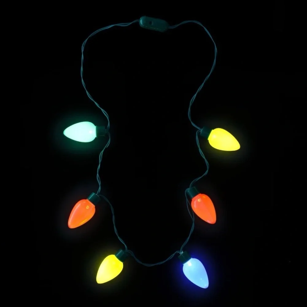 LED Christmas Light Bulb Necklace Colorful Flashing Holiday Party Lights